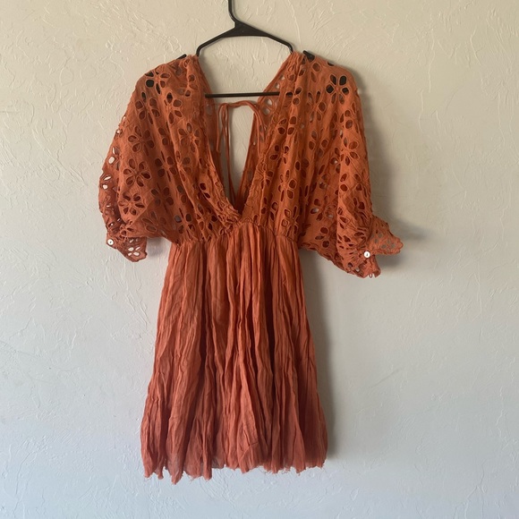 Free People orange eyelet mini dress S - Picture 5 of 10